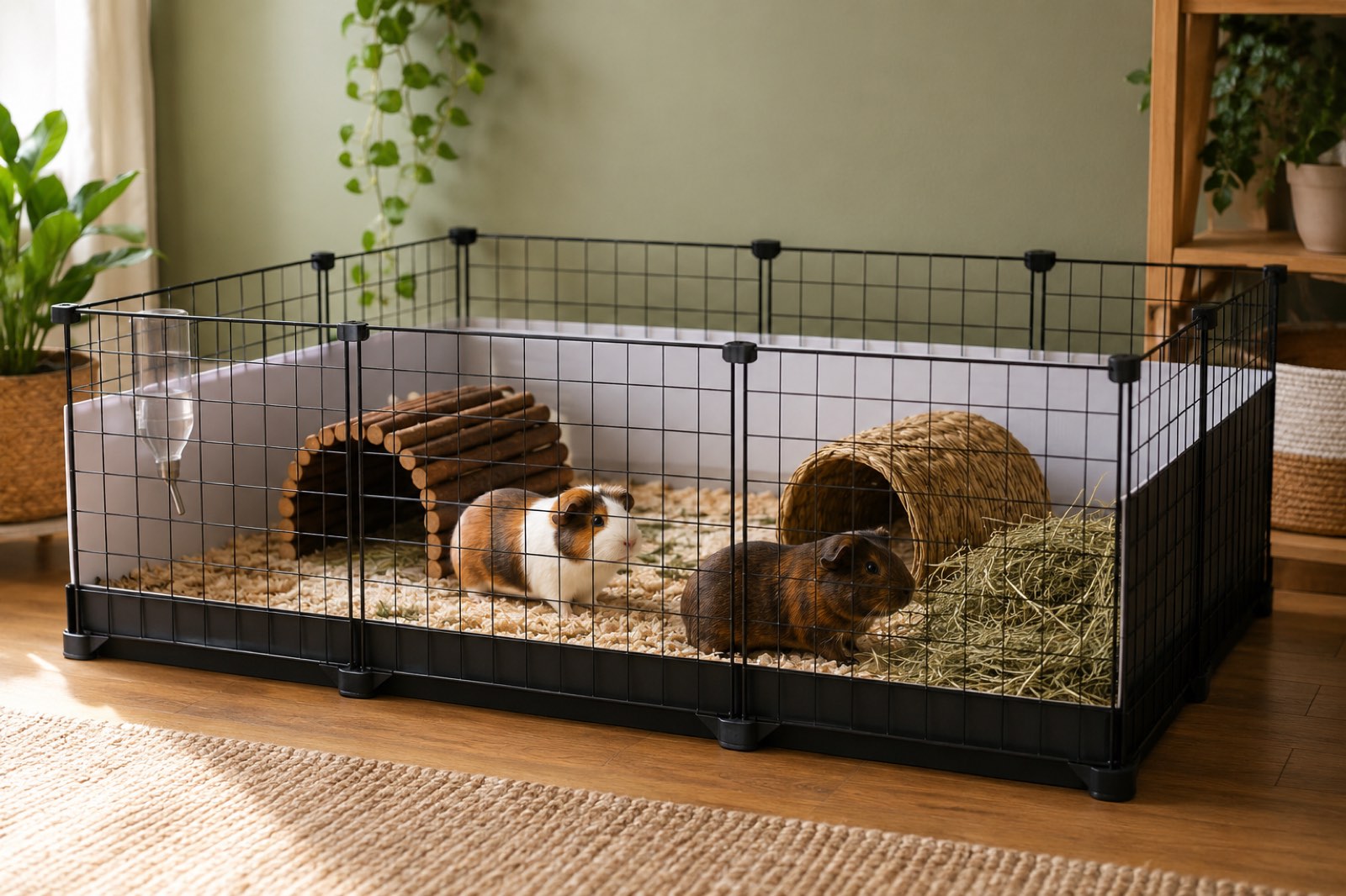 A C and C guinea pig enclosure with two guinea pigs